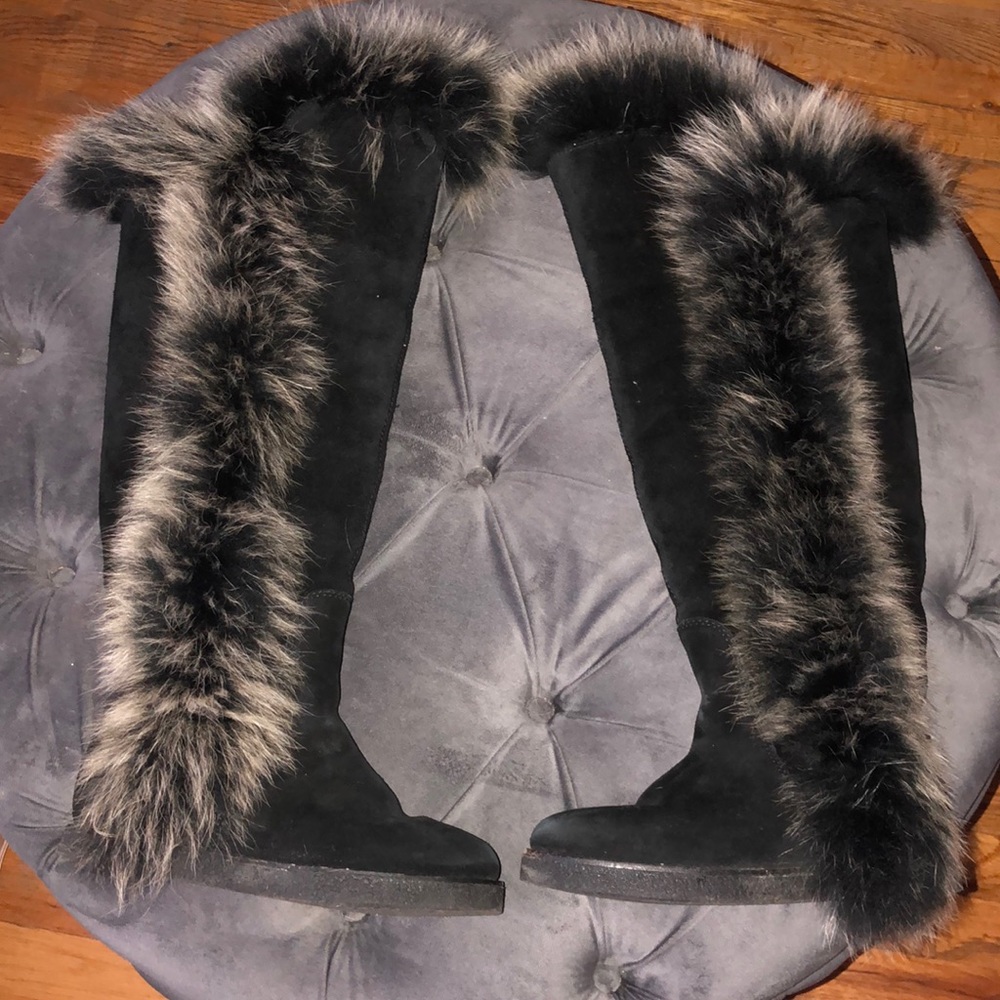 Koolaburra Womens Sasha II Suede Rabbit Fur Trim